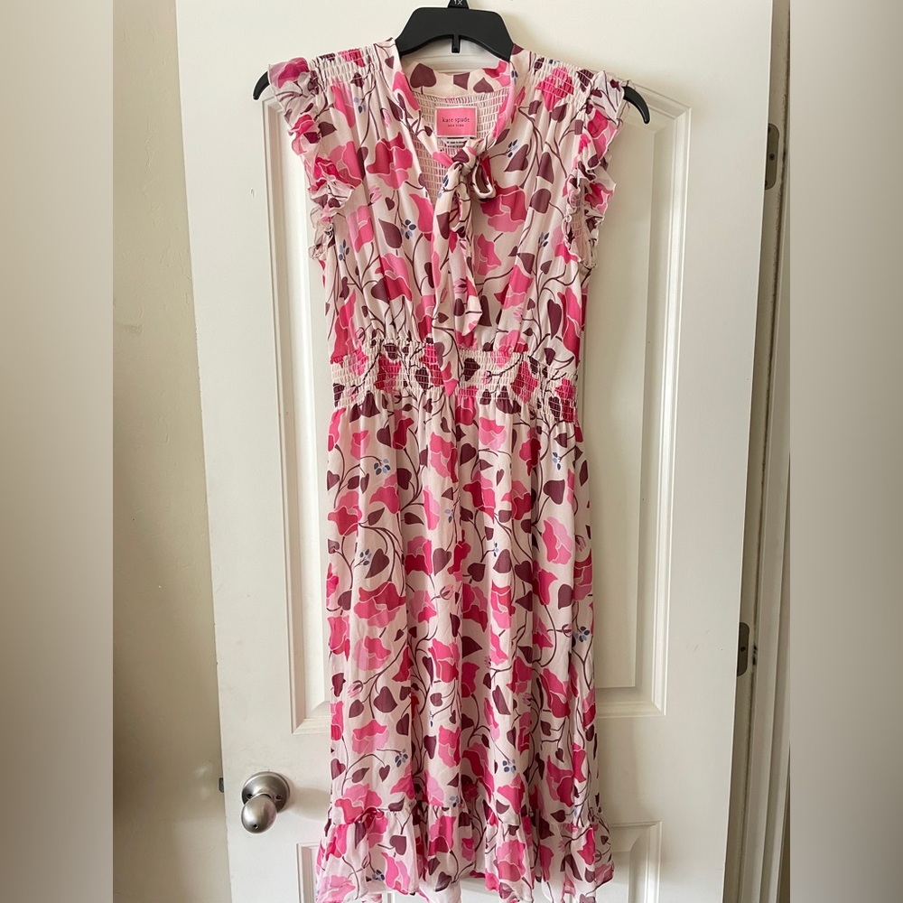 Pink Floral Dress with Ruffle Sleeves